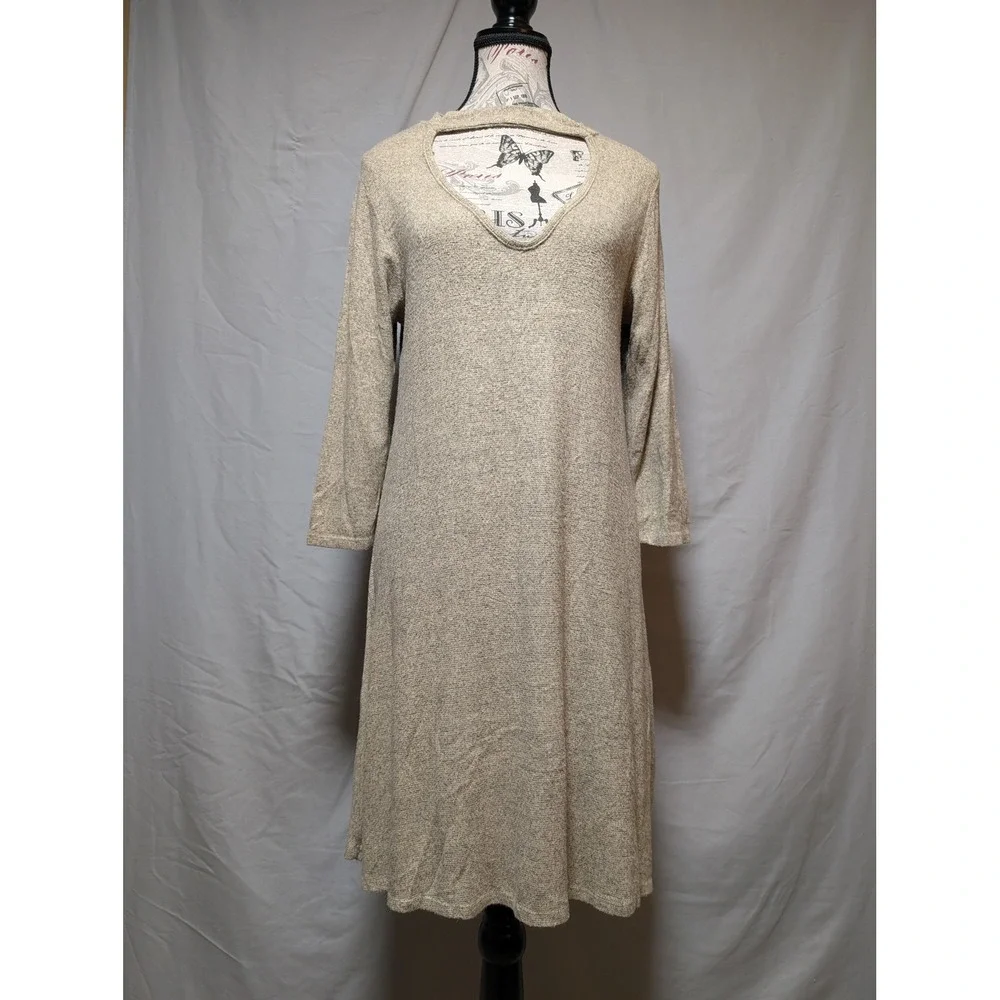 Acemi‎ Oatmeal Beige Knit Cutout Neckline Long Sleeve Dress Women's Large